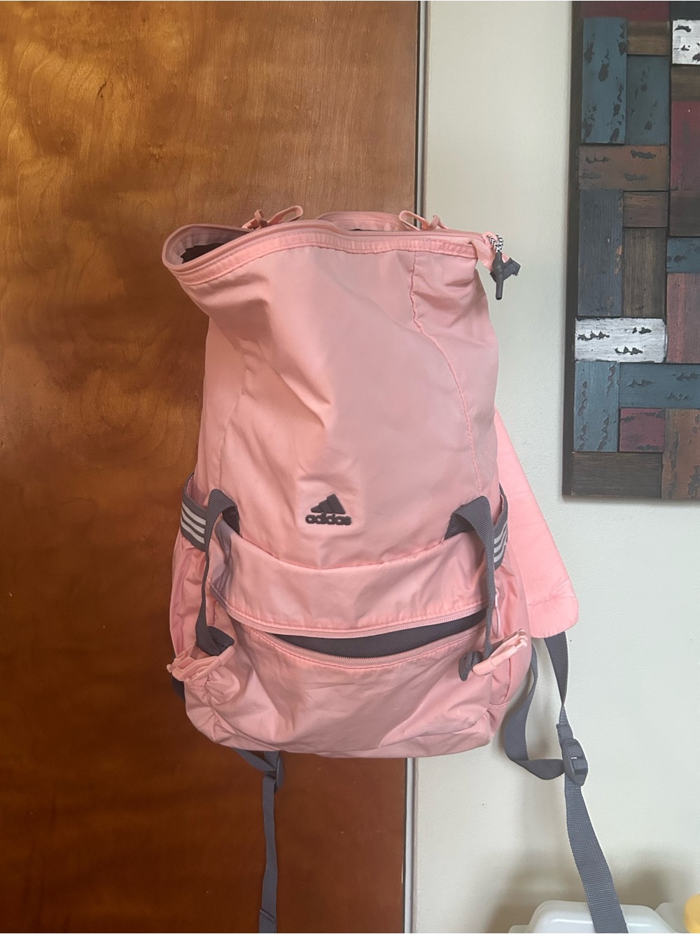 adidas Pink Roll-Top Backpack with Gray Accents